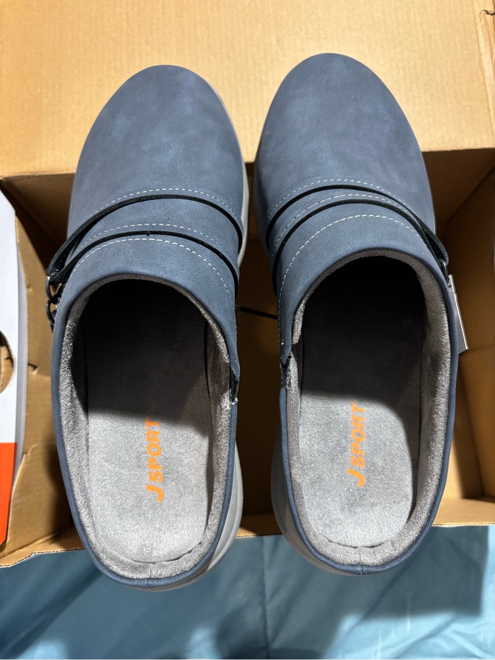 JSport by Jambu Women's Navy Slip-On Mule with Light Gray Sole